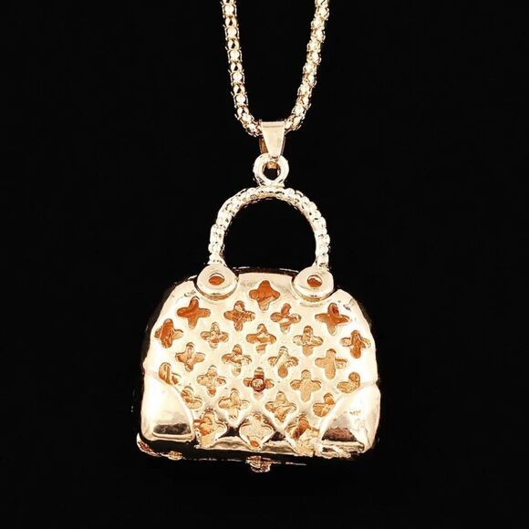 Enamel Crystal Bowknot Handbag Pendant Necklace NWOT - Picture 3 of 3